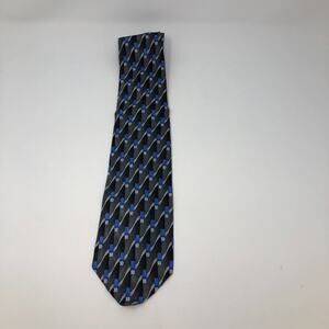 Louis Roth men’s black and blue geometric tie 100% silk, hand made